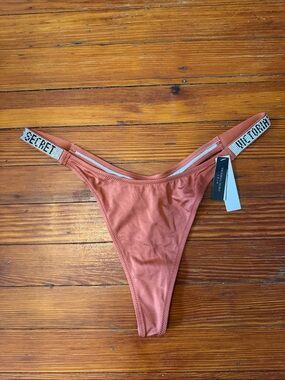 Victoria's Secret Rust Orange Thong Logo Strap Bikini Bottoms Size XL